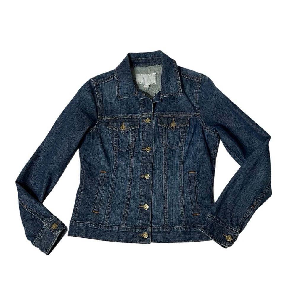 OLD NAVY Blue Denim Jean Jacket Trucker Jacket Pointed Collar Flaps Size Medium - Picture 4 of 11